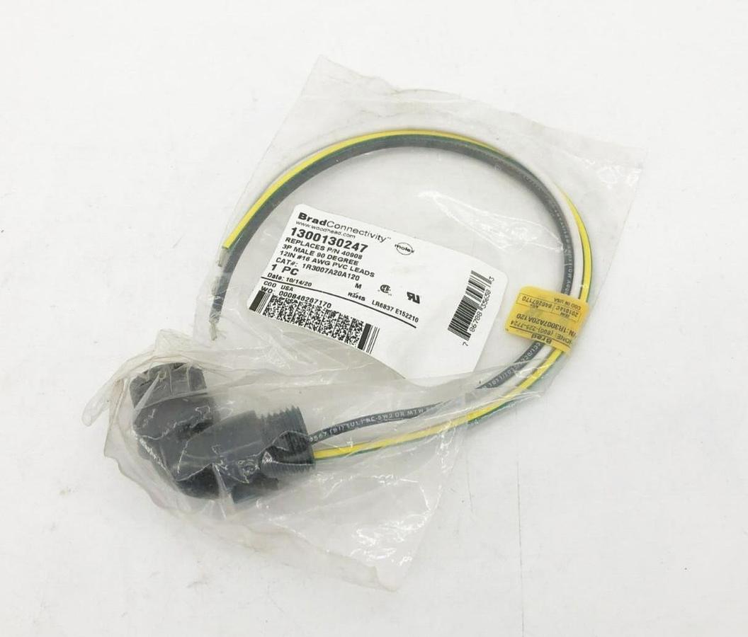 New Brad Connectivity 1300130247 Receptacle 3P Male 90° 12" 16 AWG