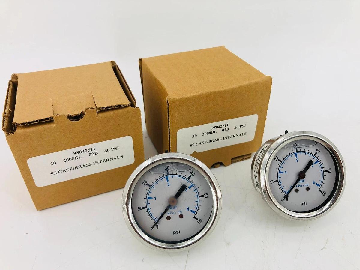 Lot of 2 New Generic 98042511 Pressure Gauge 2in Face 1/2 NPT 0-60 Psi