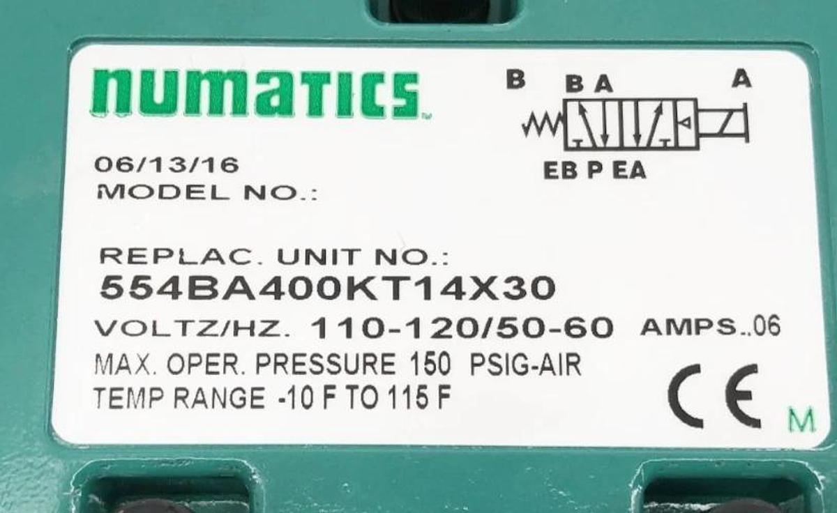 New Numatics 554BA400KT14X30 Solenoid Valve 1/2" NPTF110/120V 150psig - No Box