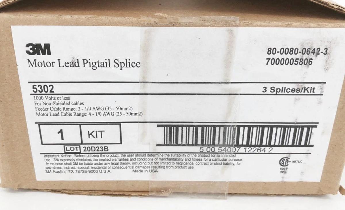 New 3M 5302 Motor Lead Pigtail Splice Kit 1000V or Less (3 Splices)