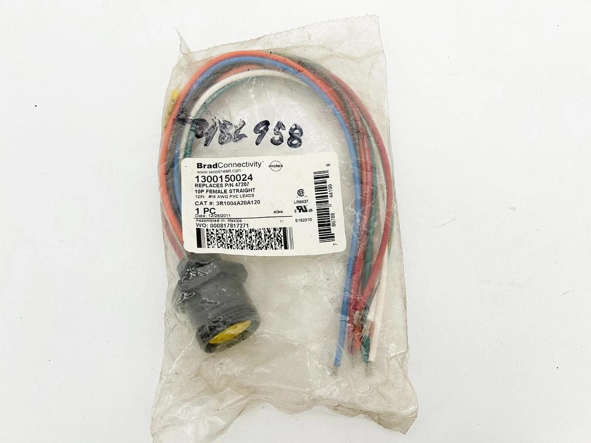 New Brad Connectivity 1300150024 Cordset 10P Femail Straight 12" #16 AWG PVC Lea