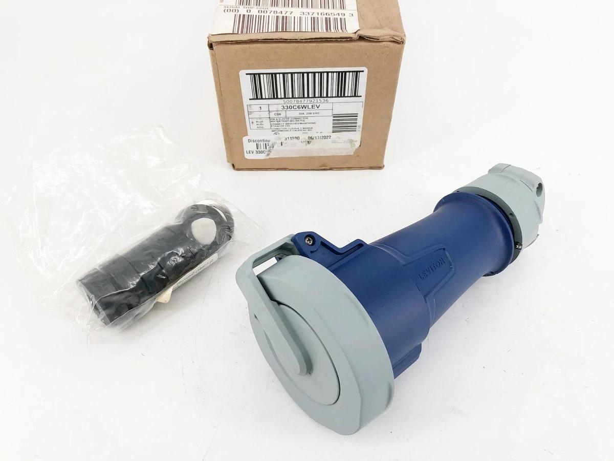 New Leviton 330C6WLEV Watertight Pin & Sleeve Connector Blue 30A 250VAC