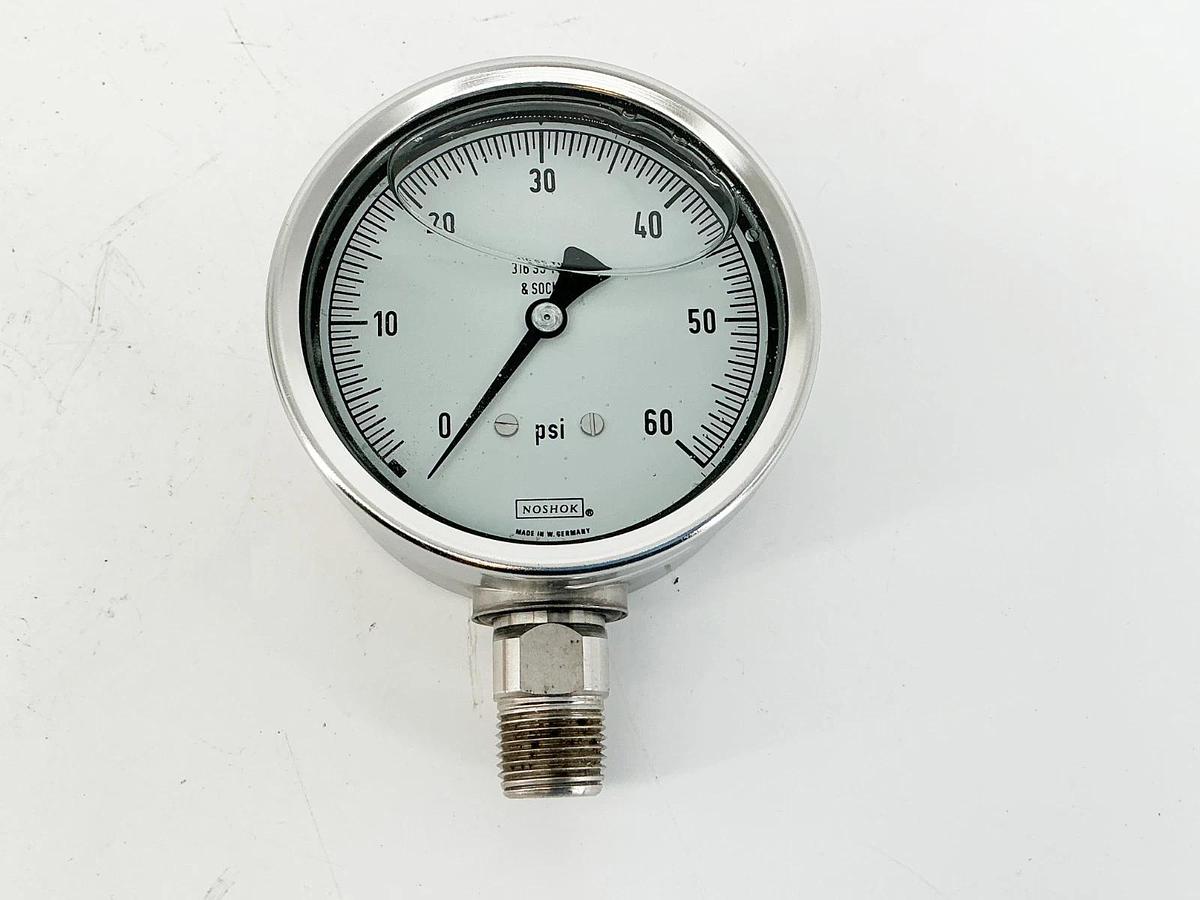 New NoShok 40-500-60 Pressure Gauge 4" Face 1/2"NPT 60PSI