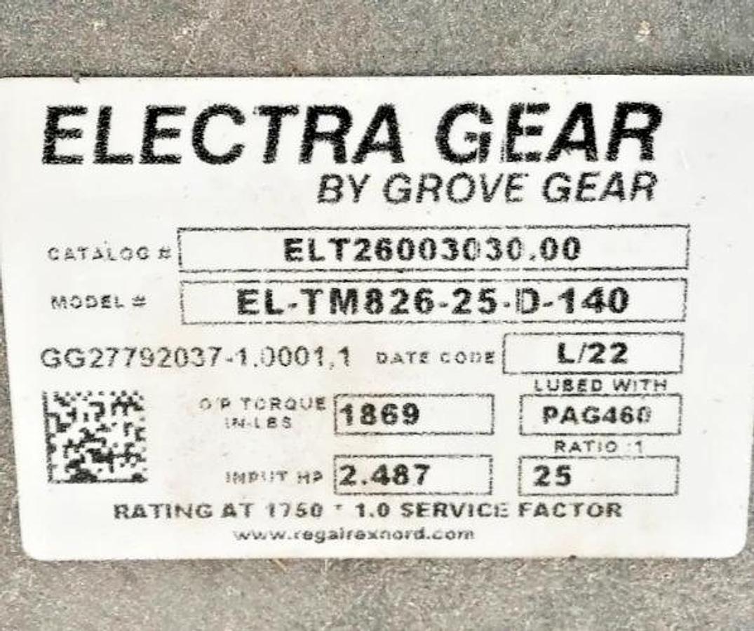 New Electra Gear EL-TM826-25-D-140 Gearbox 25:1 2.487 Input HP ELT26003030.00