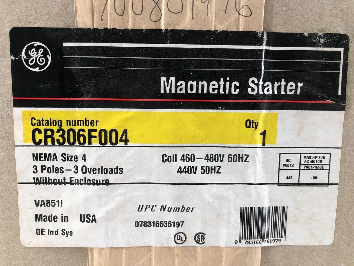 New General Electric CR306F004 Non-Rev Starter 480V Coil 135A Size 4 3P Sealed