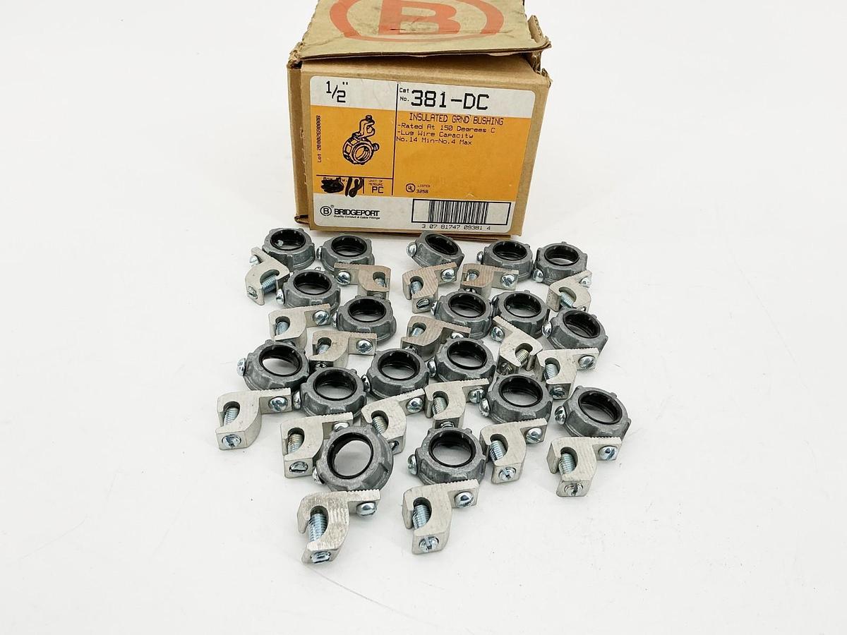 New Lot of 18 Bridgeport 381-DC Insulated GRND Bushing 1/2" Rated at 150 Deg