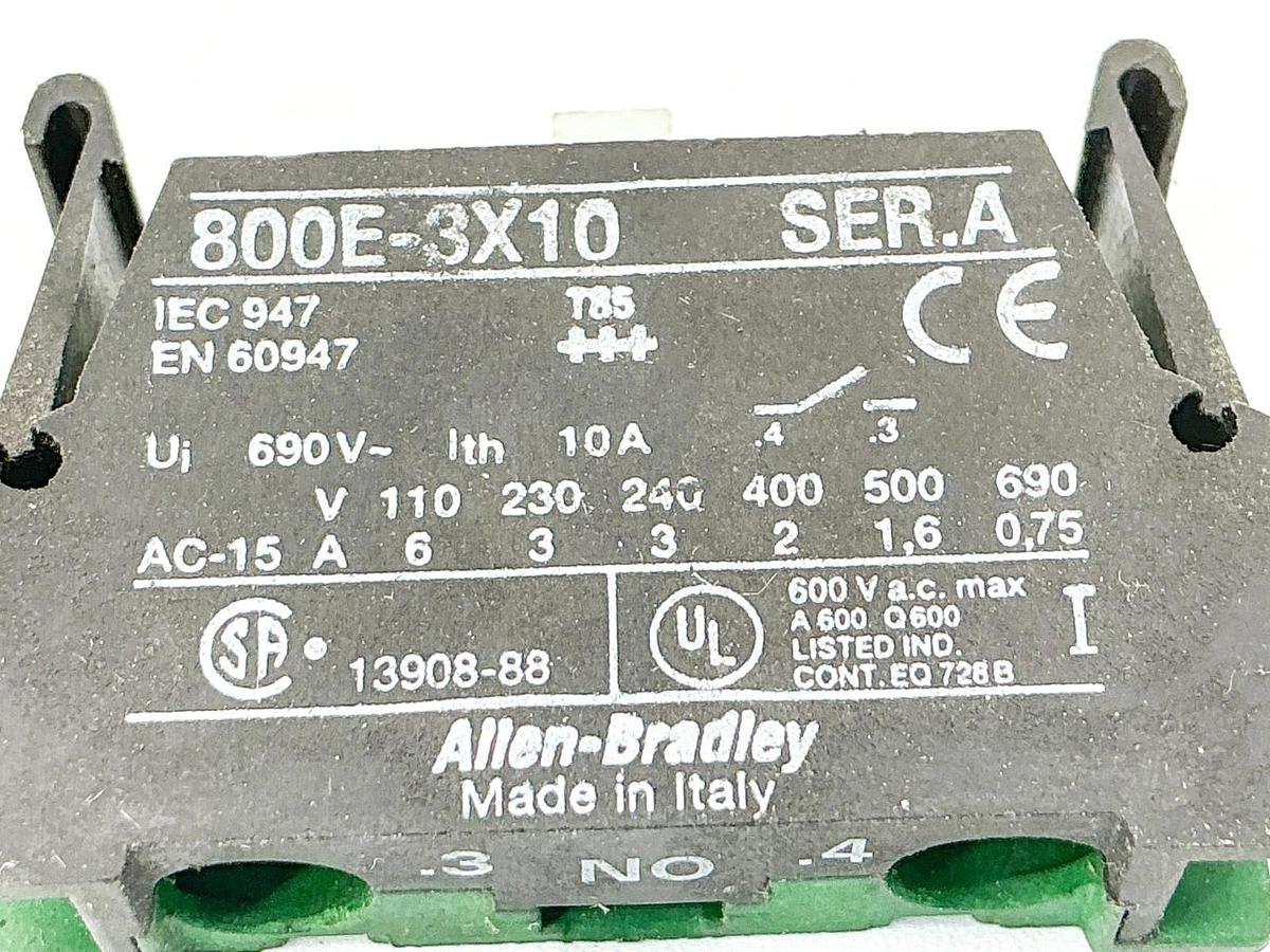 New Lot of 2 Allen Bradley 800E-3X10 Contact Block 690V 10A Ser.A - No Box