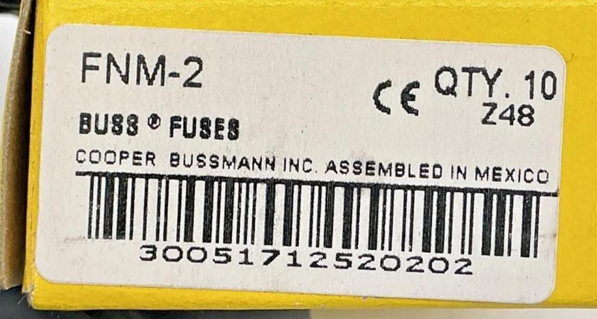 New Bussmann FNM-2 250Vac Time-Delay Fuse 2A 250V Box of 10
