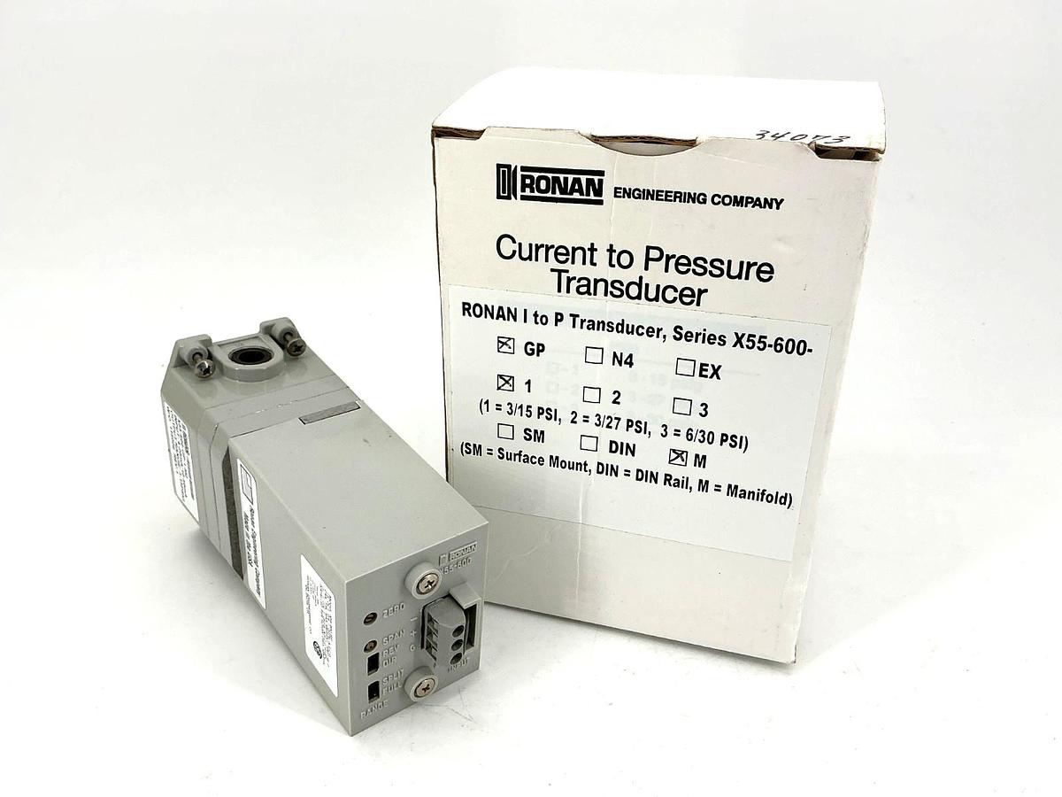New Ronan Engineering X55-600-GP-1-M2 Current to Pressure Transducer 3-15PSIG