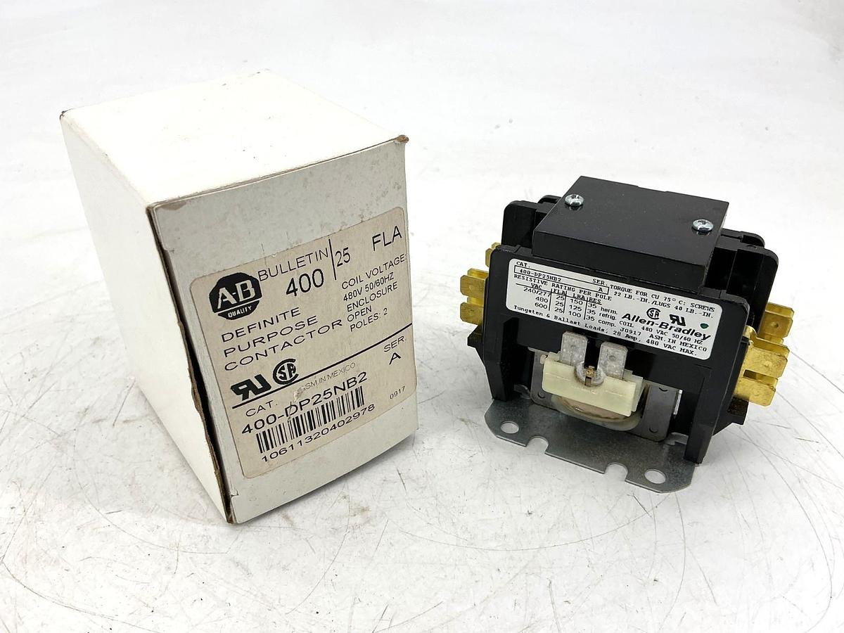 New Allen Bradley 400-DP25NB2 Ser A Definite Purpose Contactor 2P 480V 50/60HZ