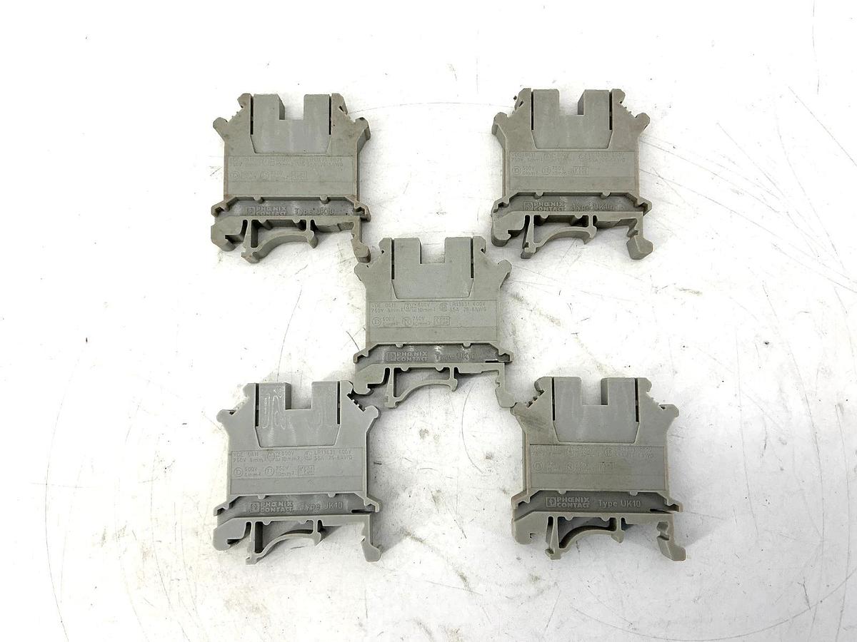 Lot of 5 New Phoenix Contact UK-10 Terminal Block 26-8AWG 55A 600V UK10