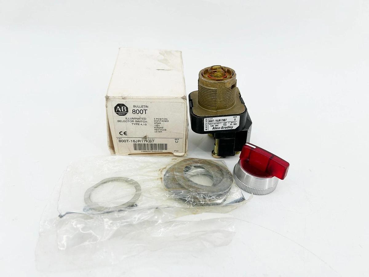 New Allen Bradley 800T-16JR17KB7 Selector Switch 30MM 3 POS Red Ser.U