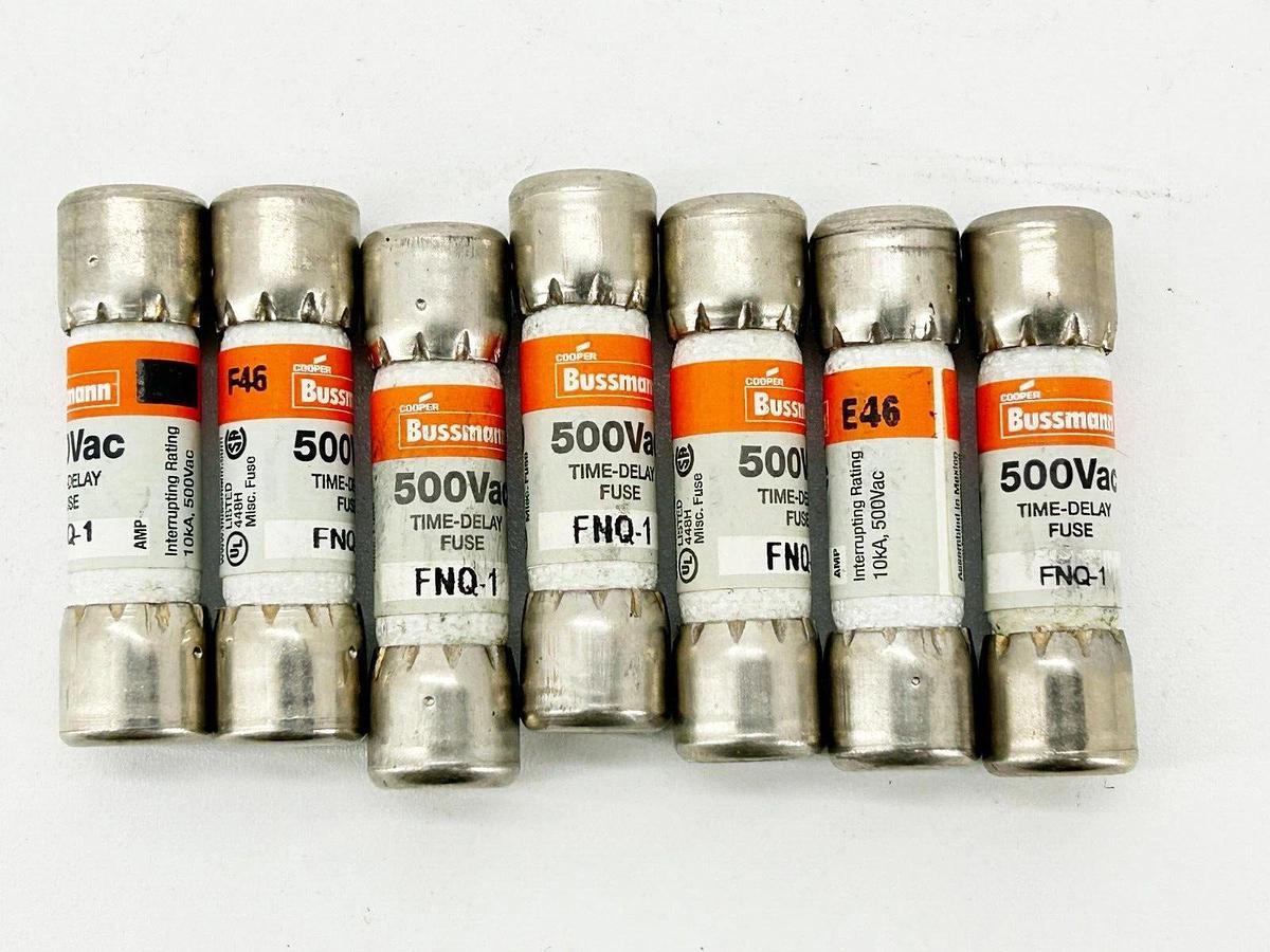 New Lot of 7 Bussmann FNQ-1 Time Delay Fuse 1A 500V
