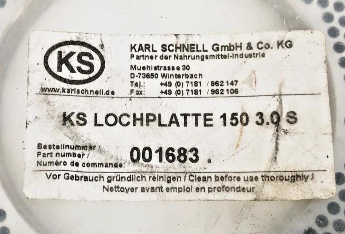 New Karl Schnell 001683 KS LOCHPLATTE 150 3.0 S - No Box