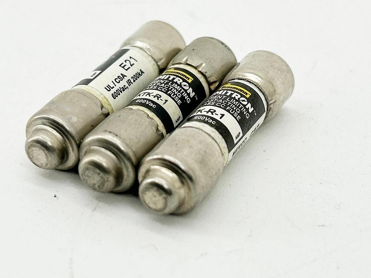 New Lot of 3 Bussmann KTK-R-1 Limitron Fast Acting Class CC Fuse 600V 1A