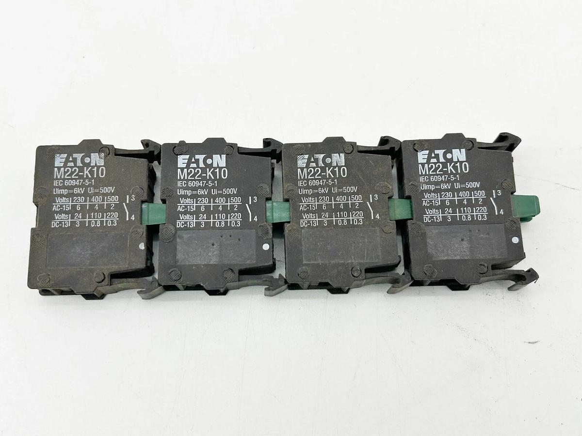 Used Lot of 4 Eaton M22-K10 Contact Block 6A 500Vac 1 NO Aux Contact