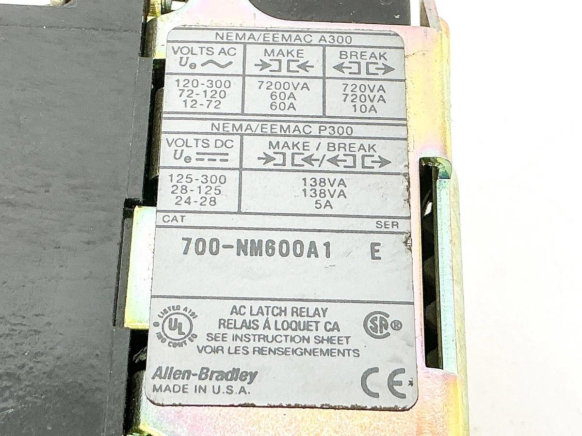 Used Allen Bradley 700-NM600A1 Ser. E Latching Relay 110/120V Coil