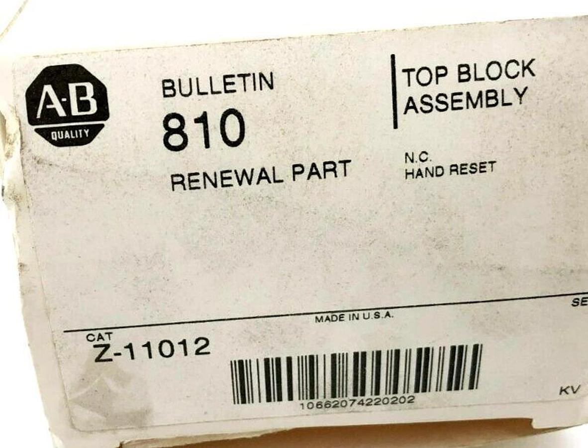 New Allen Bradley Z-11012 Top Block Assembly N.C. Hand Reset