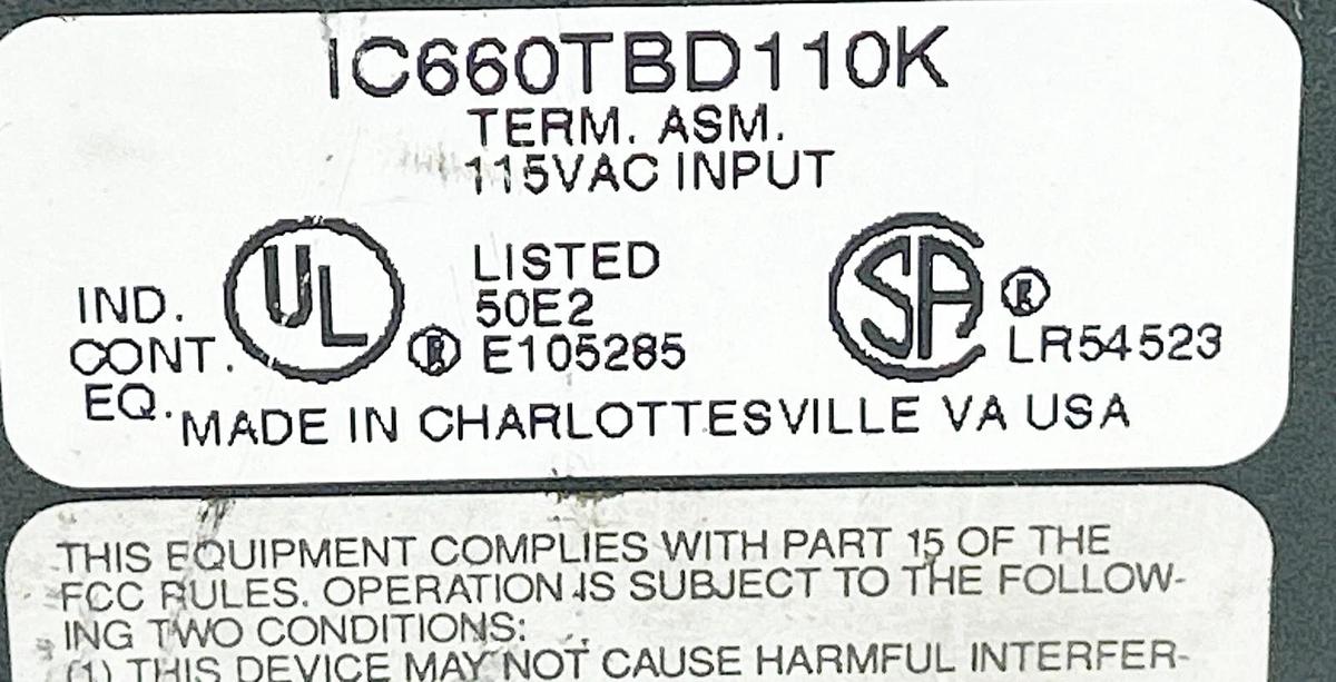 Used GE Fanuc IC660TBD110K Terminal Assembly Module 115V
