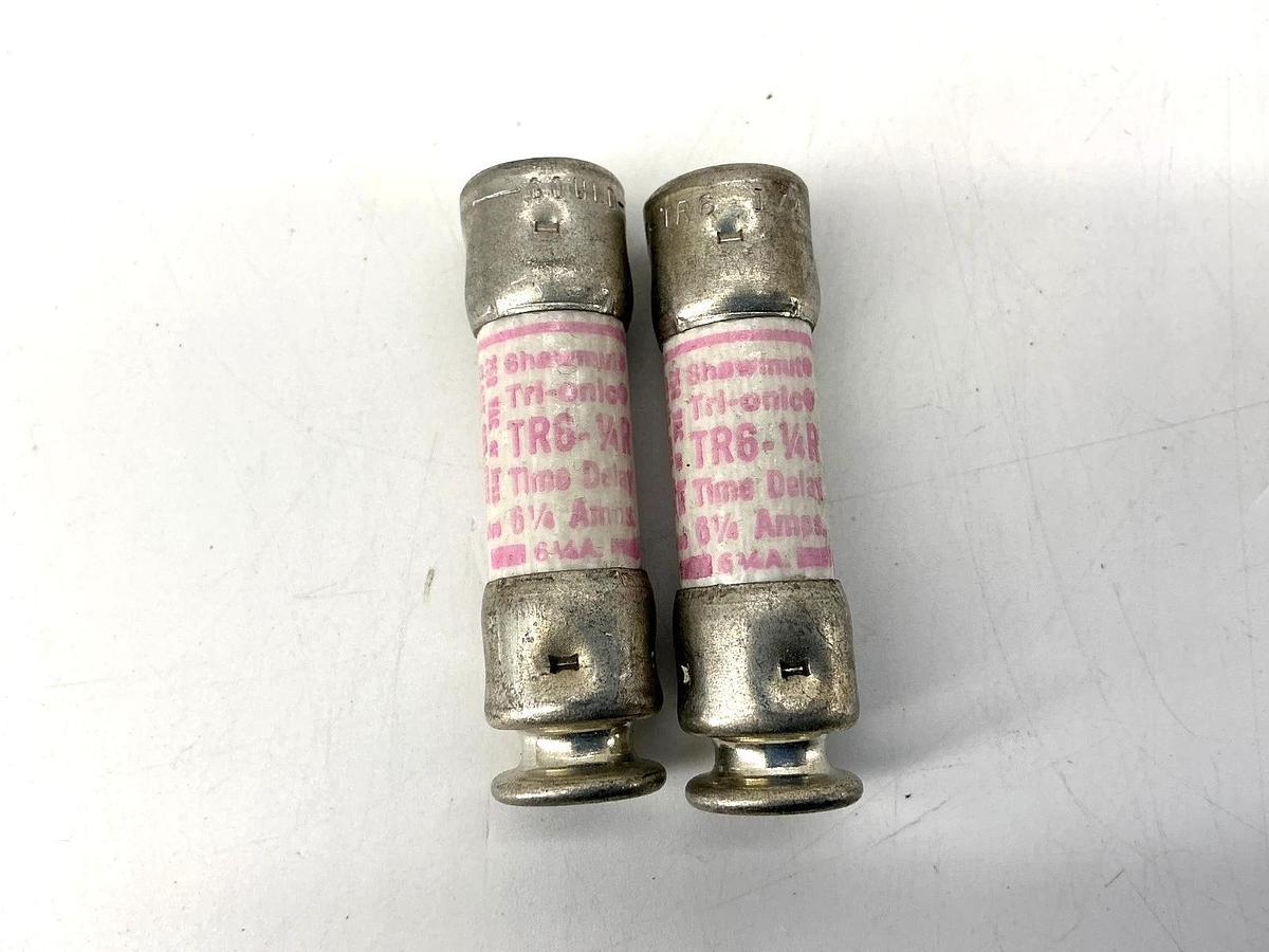 Used Lot of 2 Gould Shawmut TR6-1/4R Tri-Onic Time-Delay Class RK5 Fuse 6-1/4A 250VAC