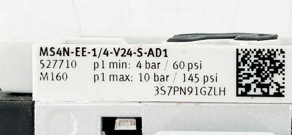 New Festo MS4N-EE-1/4-V24-S-AD1 Solenoid Valve 10Bar 145 PSI 527710