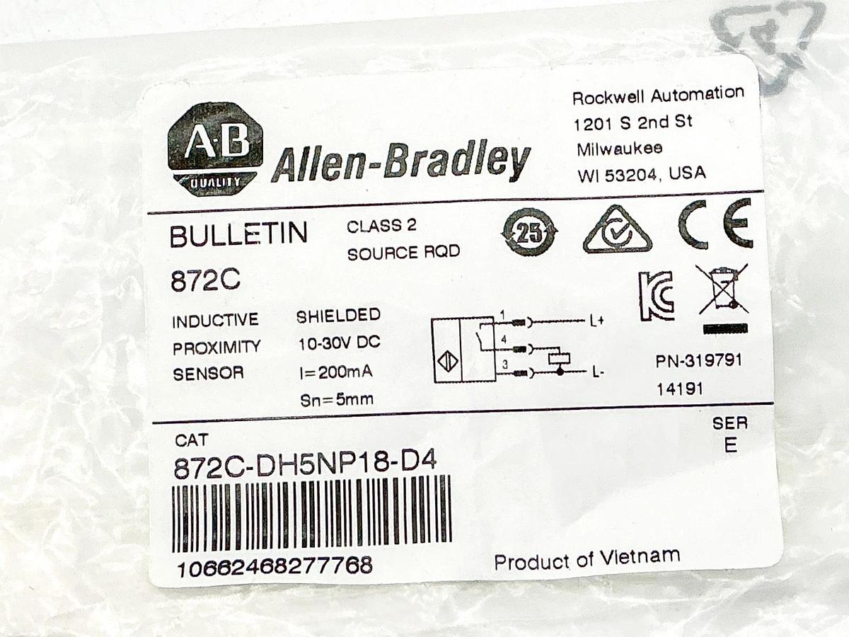 New Allen Bradley 872C-DH5NP18-D4 Proximity Sensor 10-30VDC 200mA Ser.E