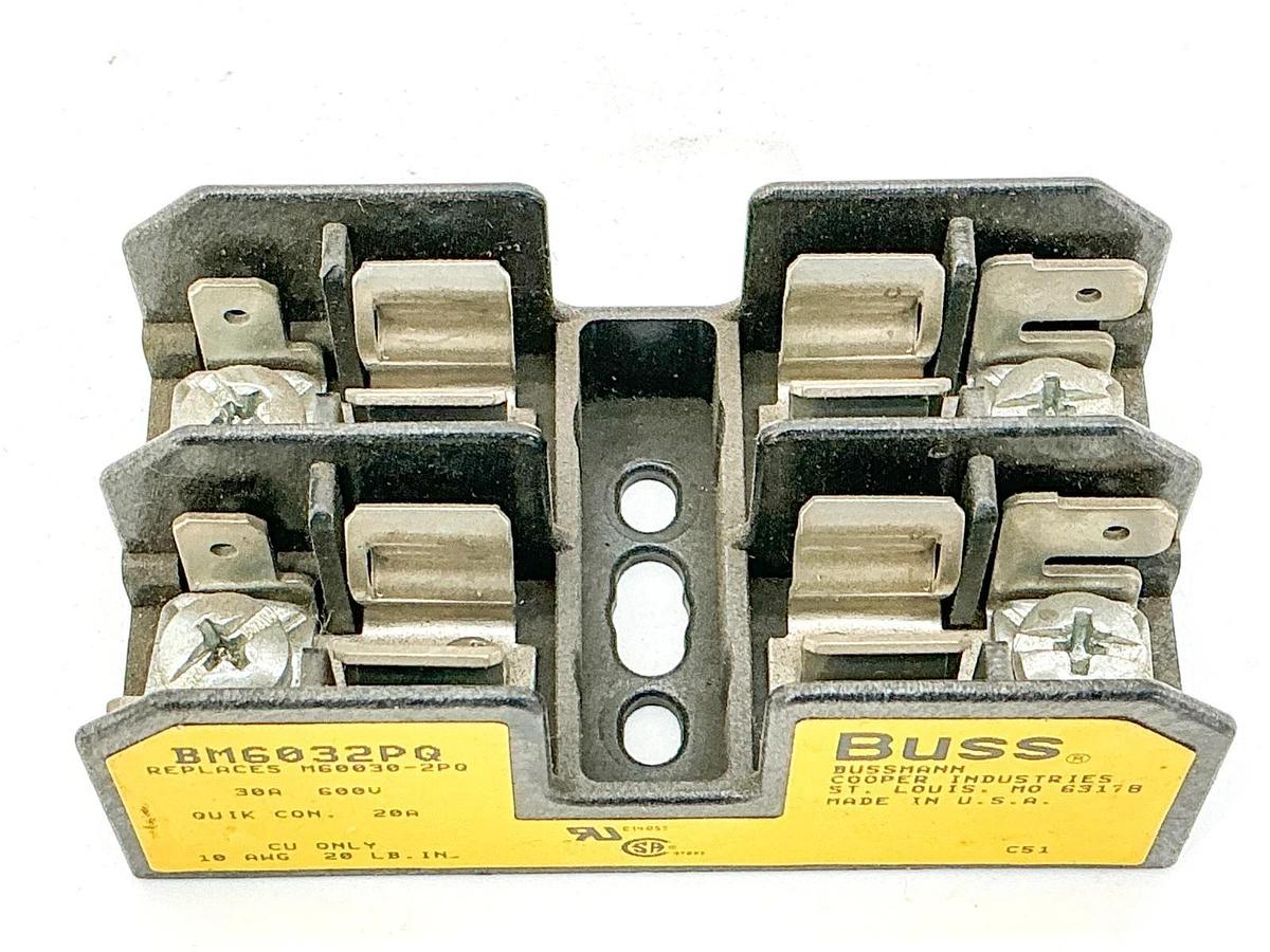 New Bussmann BM6032PQ Dual Fuse Block 30A 600V Replaces M60030-2PQ - No Box