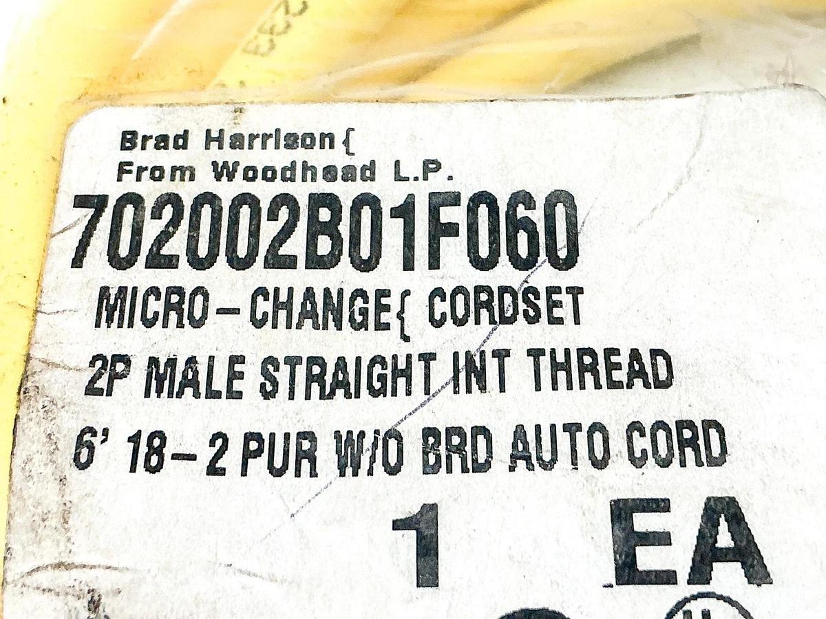 New Brad Harrison 702002B01F060 Cordset Micro-Change 2P Male 6' 18-2