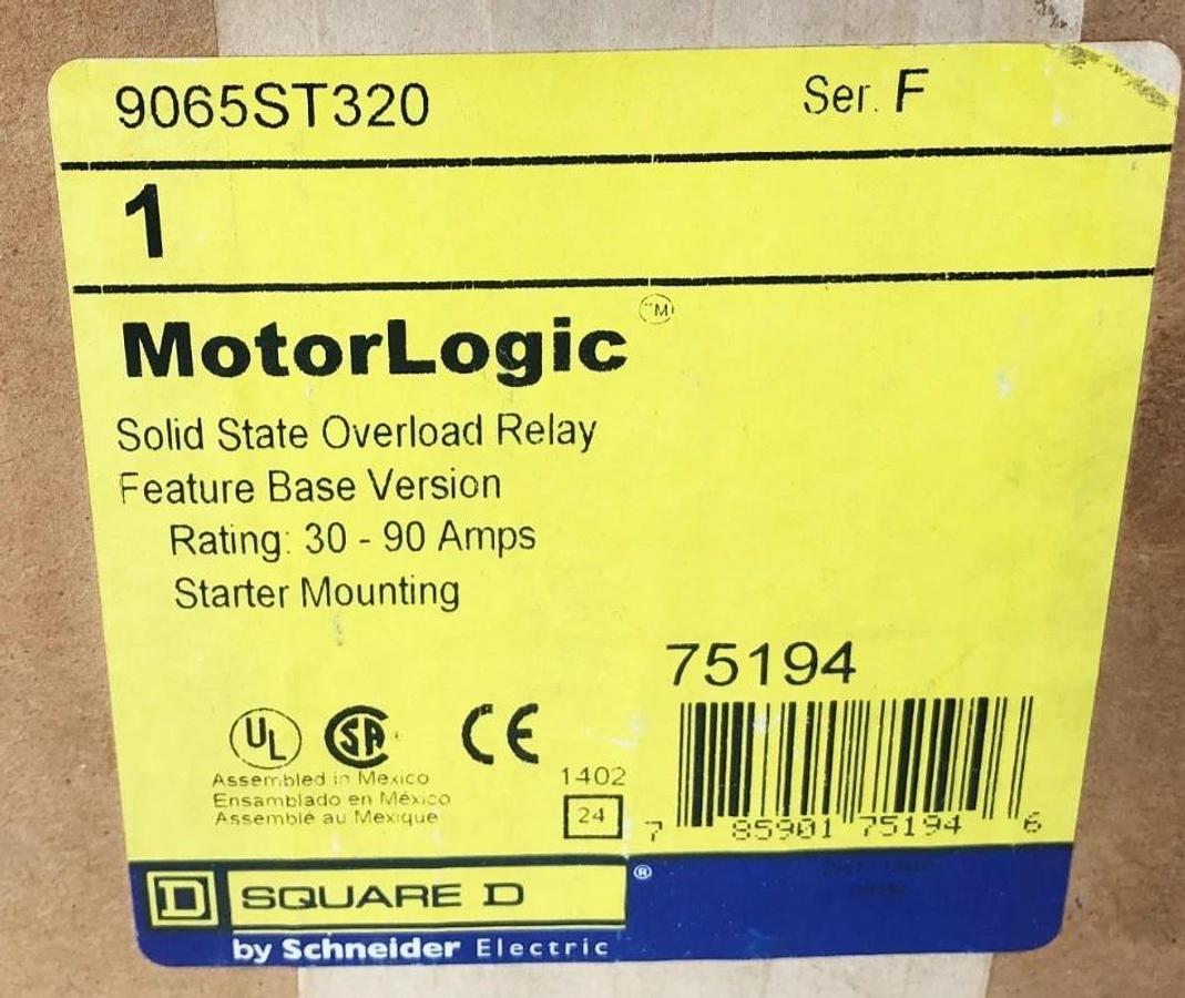 New Square D 9065ST320 MotorLogic Overload Relay 30-90A Starter Mounting Ser. F