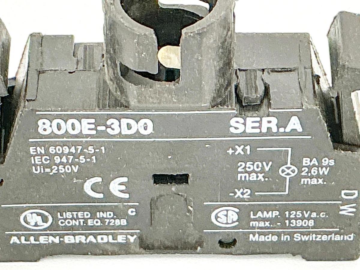 New Lot of 2 Allen Bradley 800E-3D0 Lamp Module 250V Ser.A - No Box