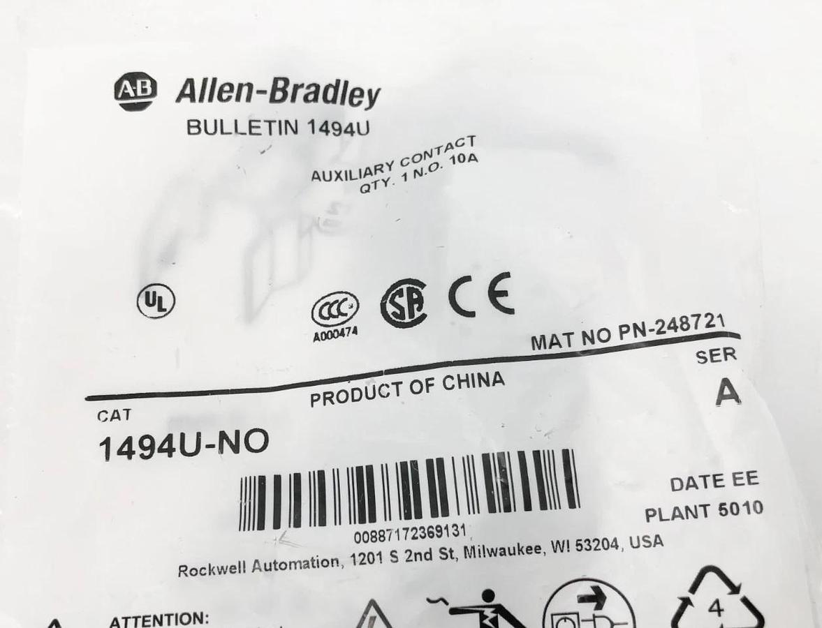 Lot of 2 New Allen Bradley 1494U-NO Ser. A Auxiliary Contacts 1N.O. 10A