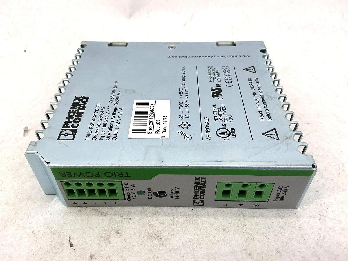 Used Phoenix Contact TRIO-PS/1AC/12DC/5 Power Supply 1-Phase OUT 5A 12V 2866475