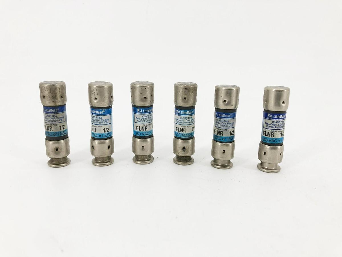 Lot of 6 New Littelfuse FLNR 1/2A Time Delay Fuses 250VAC 1/2A