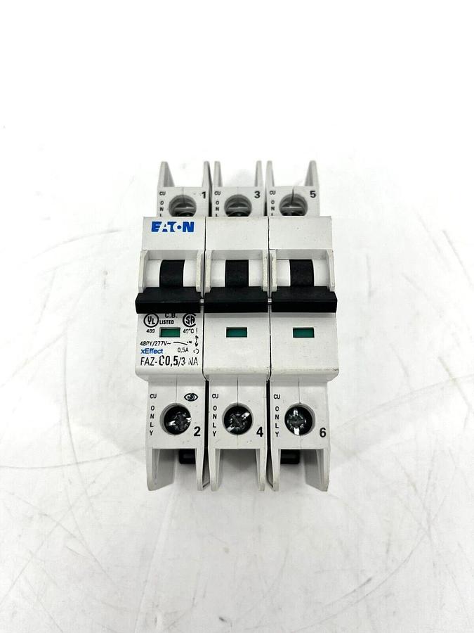 New Eaton Moeller FAZ-C0.5/3-NA Miniature Circuit Breaker 0.5A 277V/480Y 3P