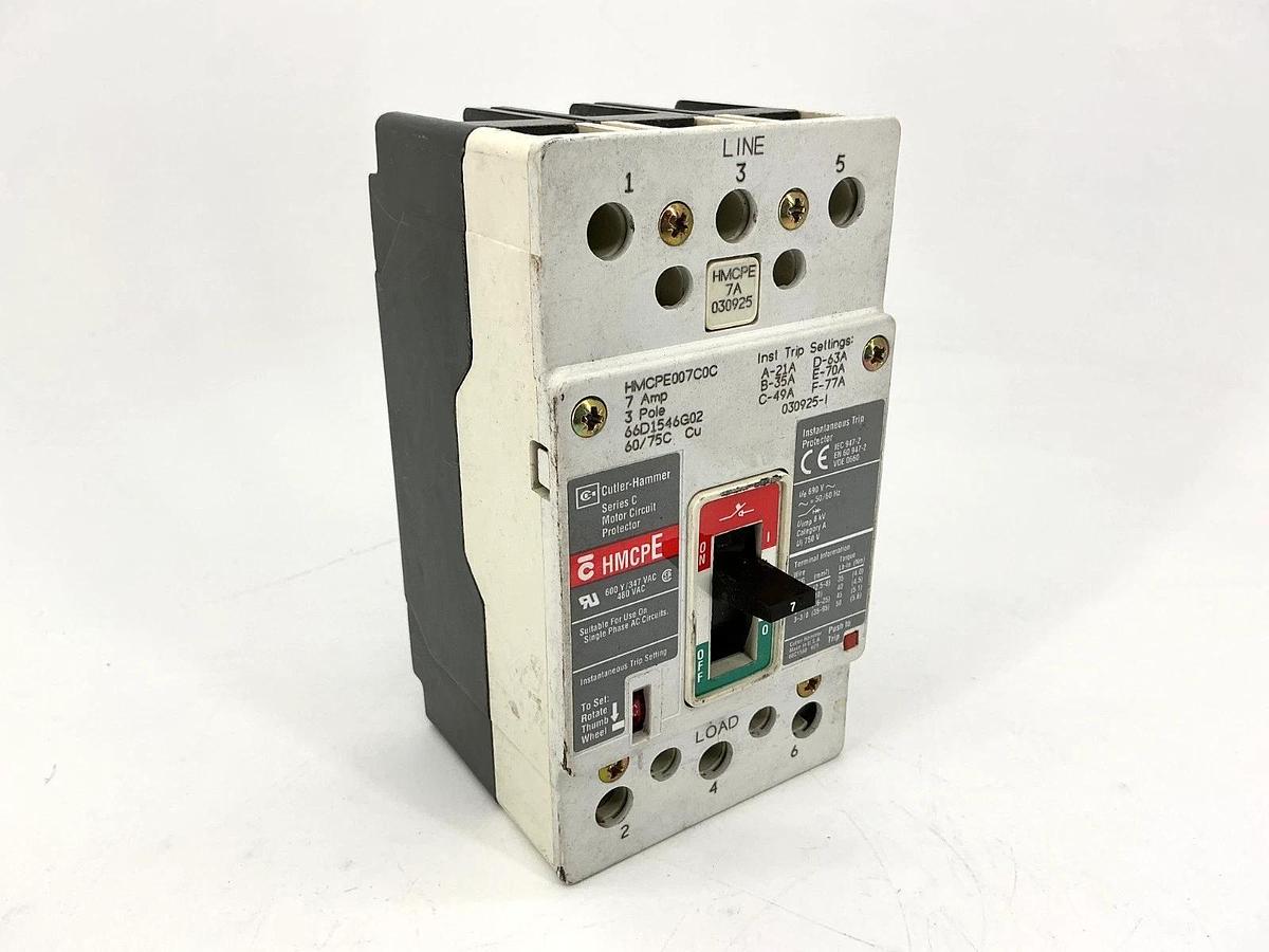 Used Cutler-Hammer HMCPE007C0C Ser C Motor Circuit Protector / Breaker 3P 7A 480VAC