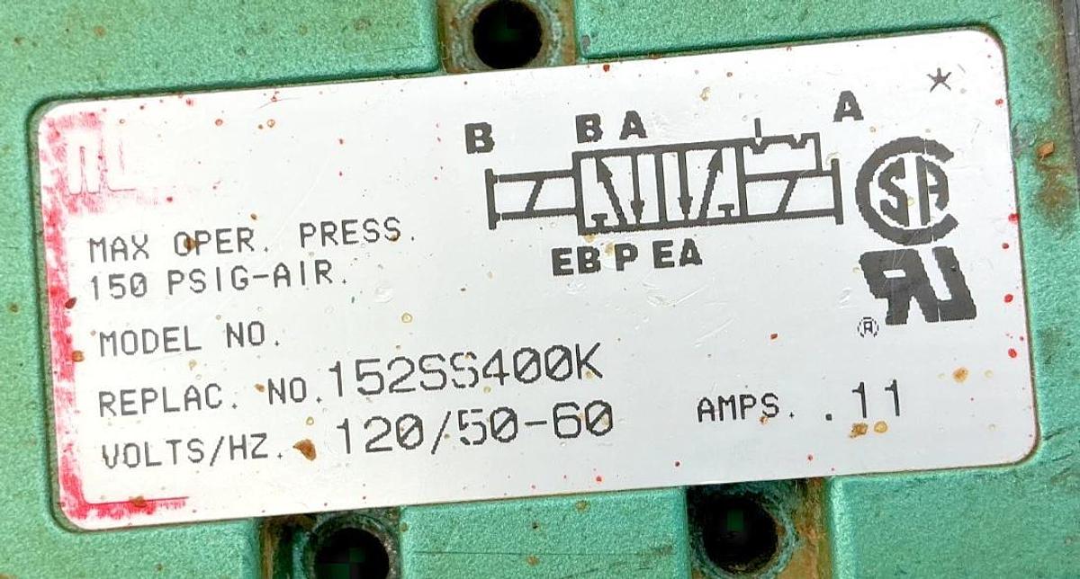 Used Numatics 152SS400K Solenoid Valve 150PSIG-Air 0.11A 110/120V 50/60HZ