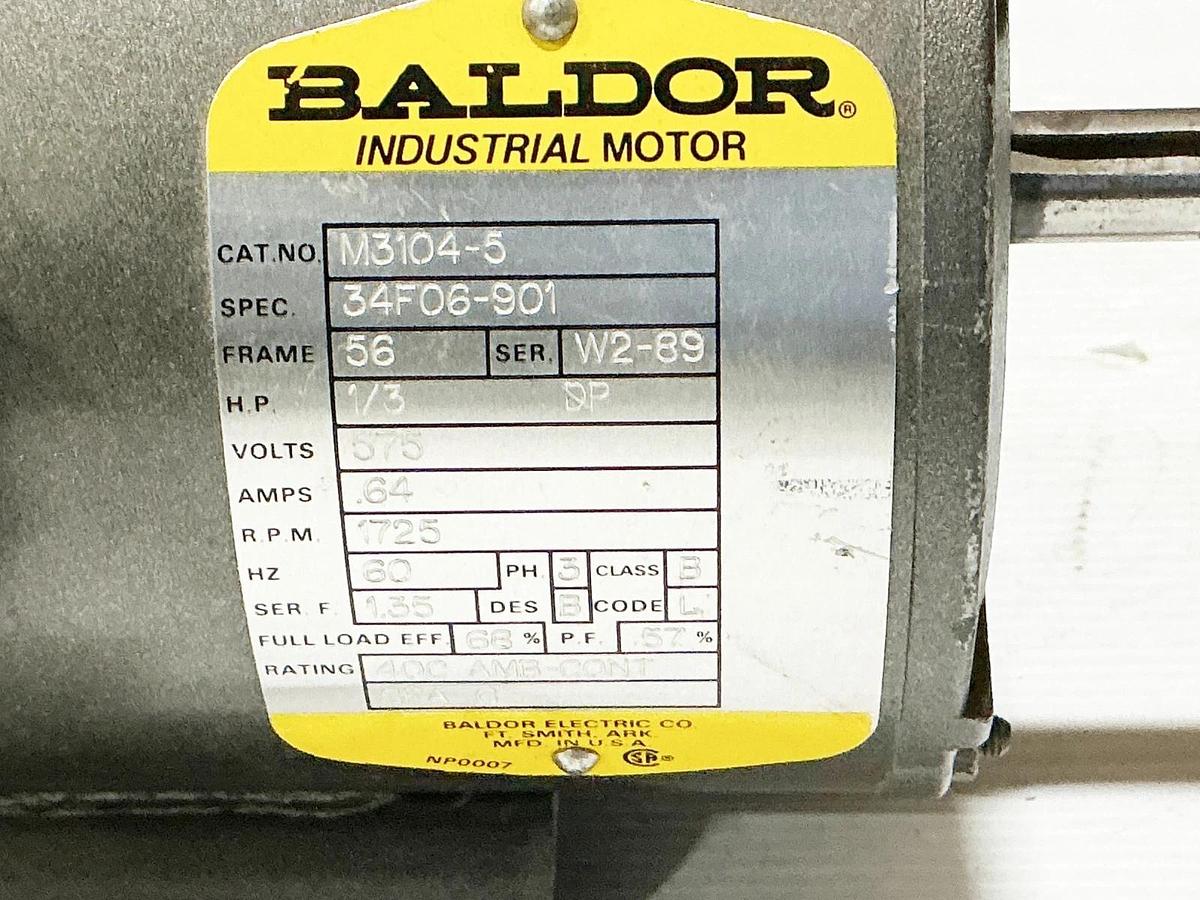 New Baldor M3104-5 Electric Motor 1/3HP 575V 1725RM .64A 3PH 34F06-901 -No Box