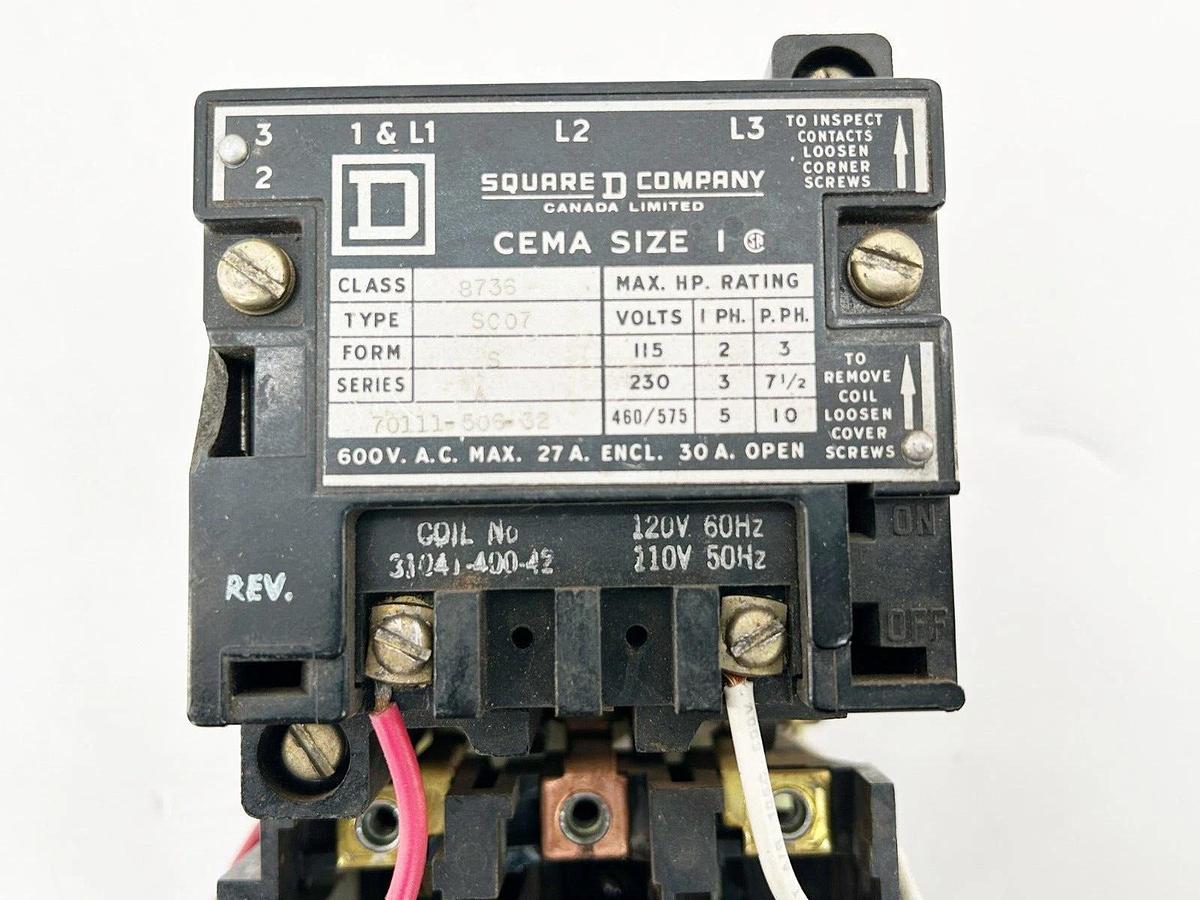 Used Square D 8736SCO7V02S Contactor Starter 575V 10HP NEMA Size 1