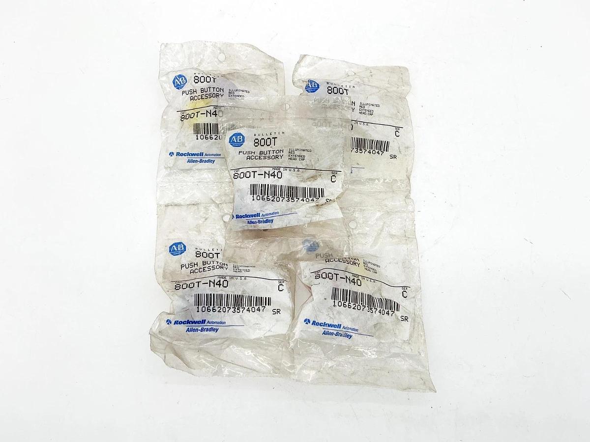 New Lot of 5 Allen Bradley 800T-N40 Illuminated Red Extended Cap Red Ser.C