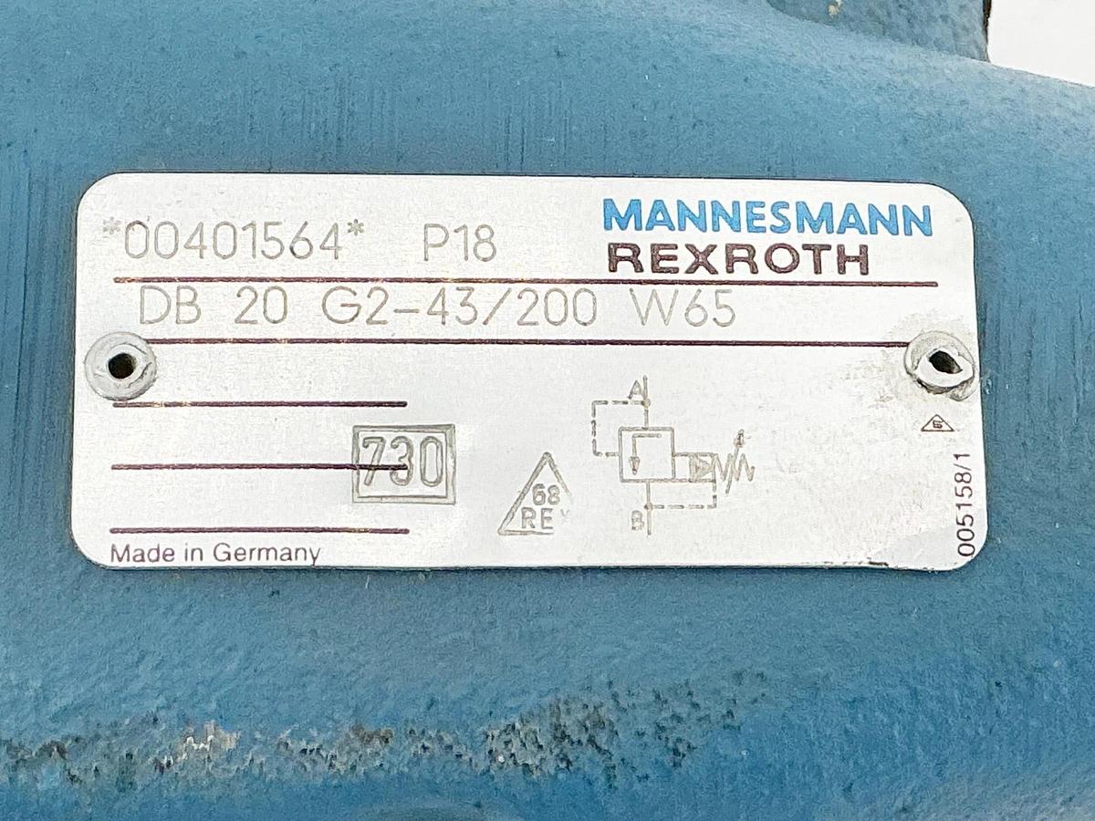 New Rexroth DB 20 G2-43/200 W65 Pressure Relief Valve R900401564 - No Box