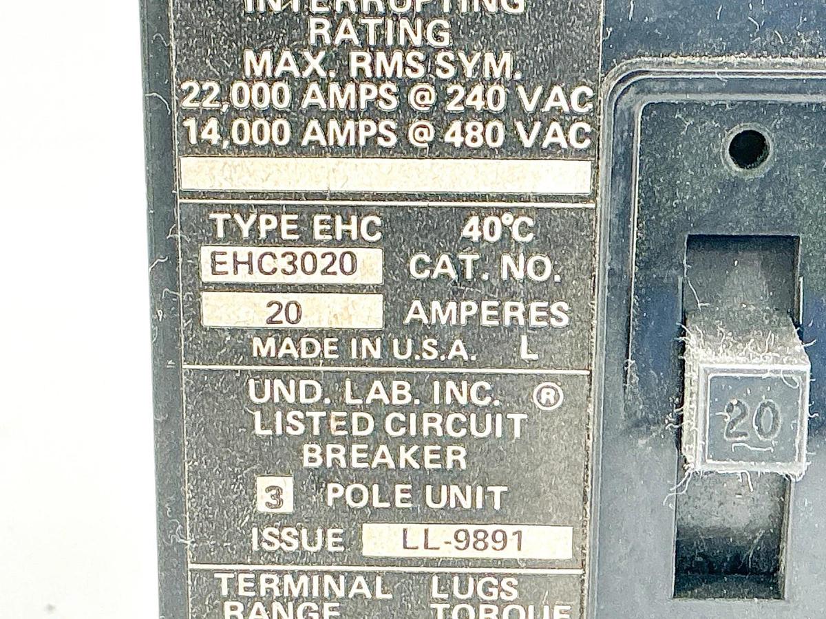 New Cutler Hammer EHC3020 Circuit Breaker 20A 480V 3P