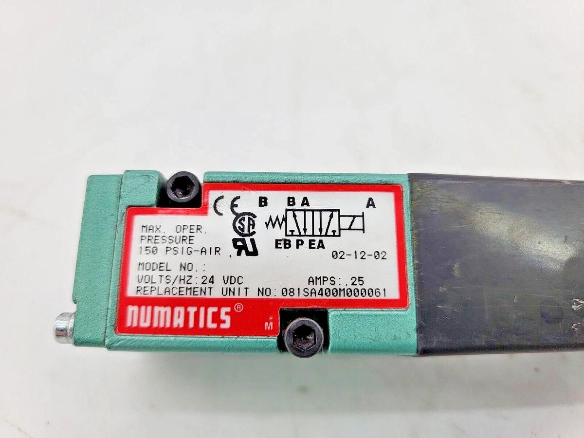 Used Numatics 081SA400M000061 Solenoid Valve 24VDC 150PSIG-AIR