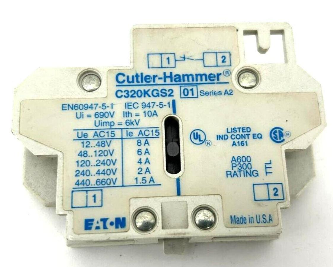 New Cutler Hammer C320KGS2 Ser. A2 Auxiliary Contact 10 A, 600V, Side Mount