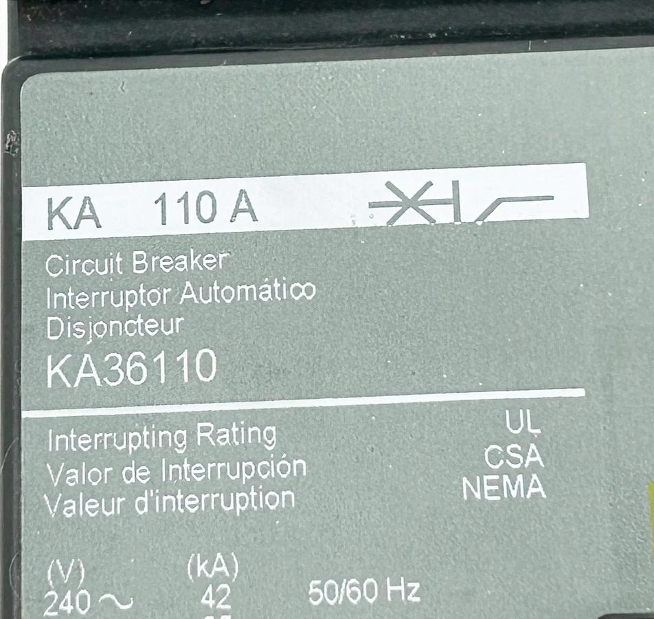 New Square D KA36110 Circuit Breaker 110A 3 Pole 600V KA Frame - No Box