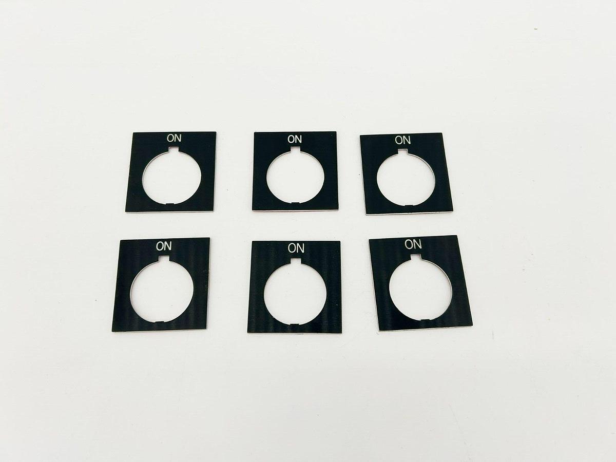 Lot of 6 New Eaton Cutler Hammer E34SP33 Legend Plates, Black, "ON", 30-1/2mm