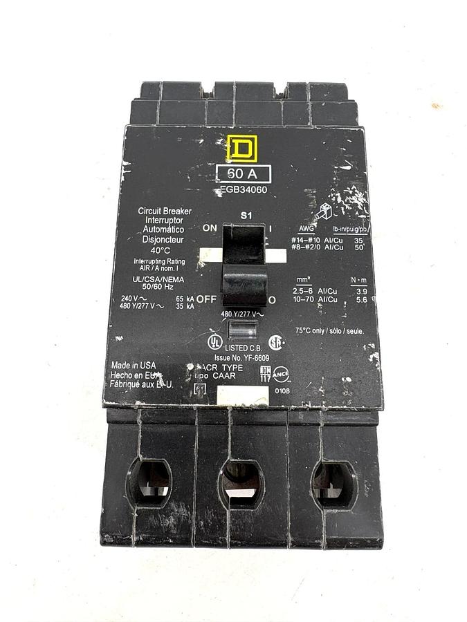 Used Square D EGB34060 Circuit Breaker 60A 480Y/277V 3-Pole