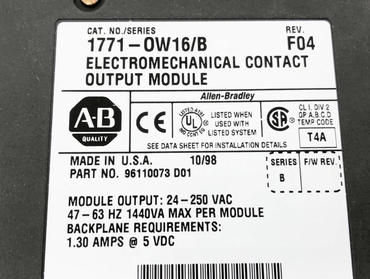 Used Lot of 4 Allen Bradley 1771-OW16 Ser. B Electromechanical Contact Output Modules