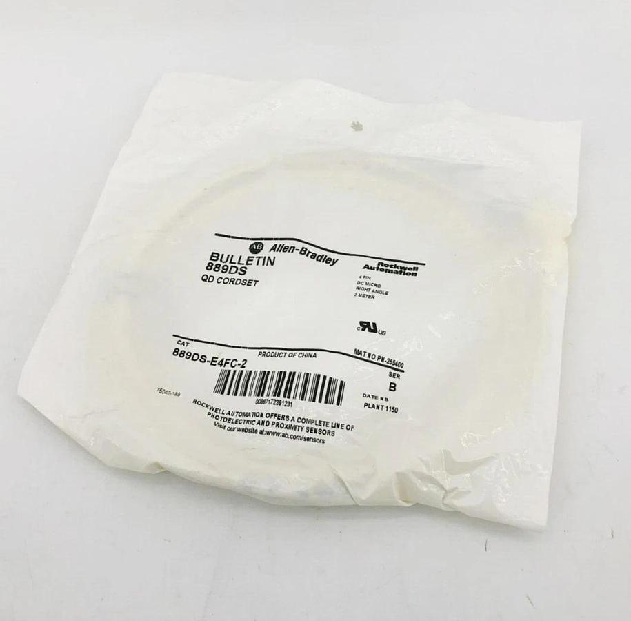 New AB Allen Bradley 889DS-E4FC-2 Ser. B QD Cordset 4 Pin Right Angle 2m