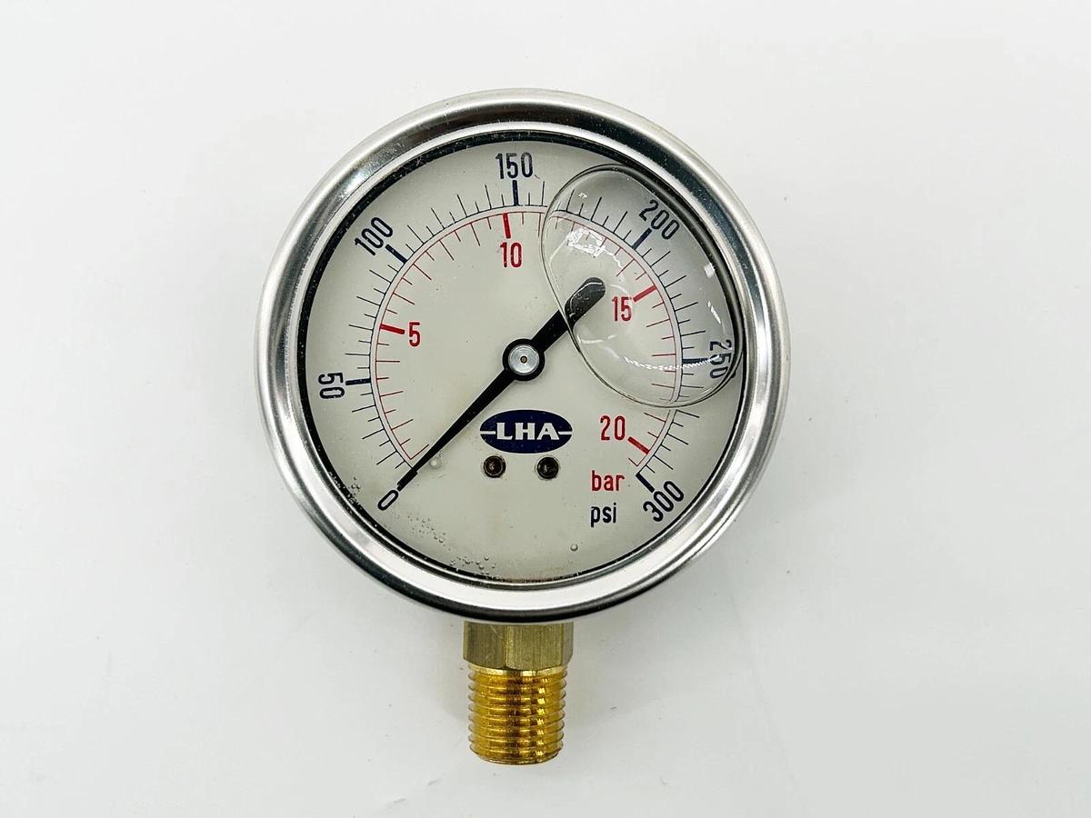 New LHA PGL-A-63-N-B-300-S Pressure Gauge 300PSI 20Bar .25"NPT Glycerin Filled