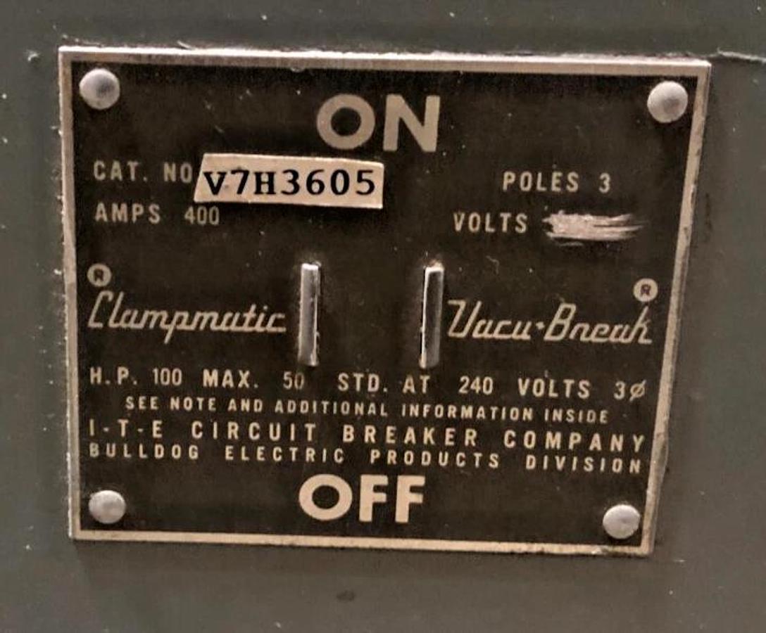 Used Siemens V7H3605 Panel Mount Switch 400A 3 Pole 100HP Max